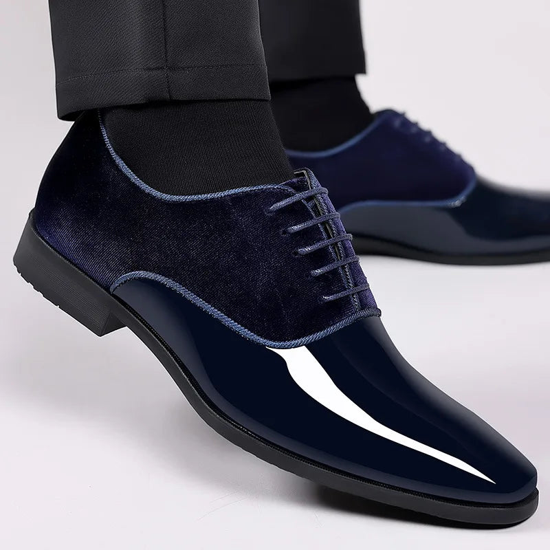 "Men's Oxford suede leather dress shoes with contrast toe, elegant lace-up design, premium material, formal footwear."