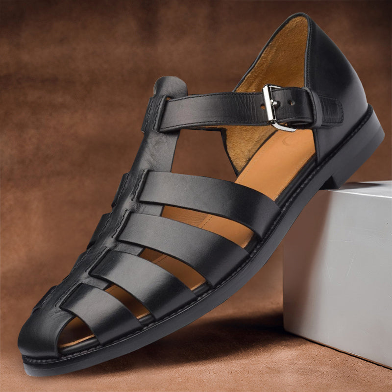 "Men's premium leather sandals, showcasing sleek design, high-quality material, and comfort for versatile warm-weather wear."