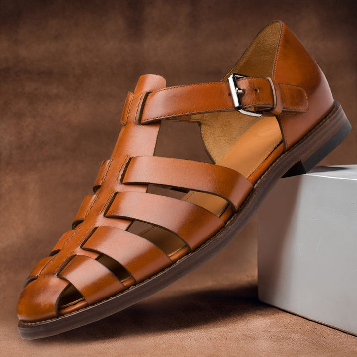 "Men's premium leather sandals, showcasing sleek design, high-quality material, and comfort for versatile warm-weather wear."