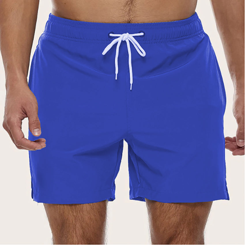 "Men's quick-dry swim trunks with trendy design, elastic waistband, colorful patterns, ideal for beach or pool activities."
