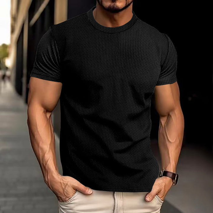 "Men's regular fit casual t-shirt in navy, front view, breathable fabric, classic design for versatile wear."