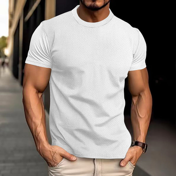 "Men's regular fit casual t-shirt in navy, front view, breathable fabric, classic design for versatile wear."
