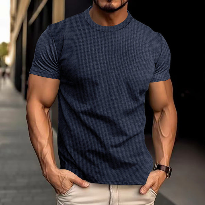 "Men's regular fit casual t-shirt in navy, front view, breathable fabric, classic design for versatile wear."
