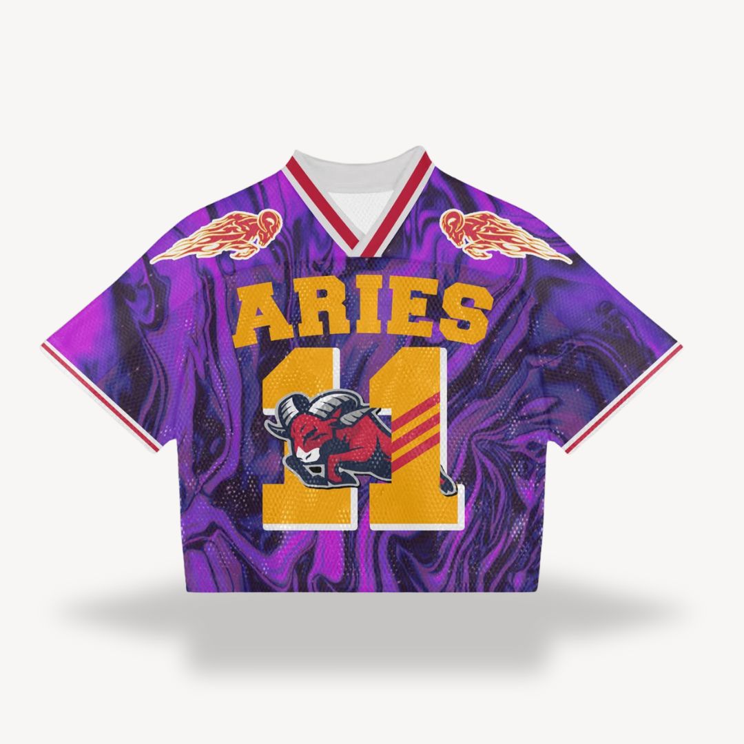 Men's retro mesh football jersey with v-neck, black body, blue shoulders, number "24", star, flame design, vintage style.