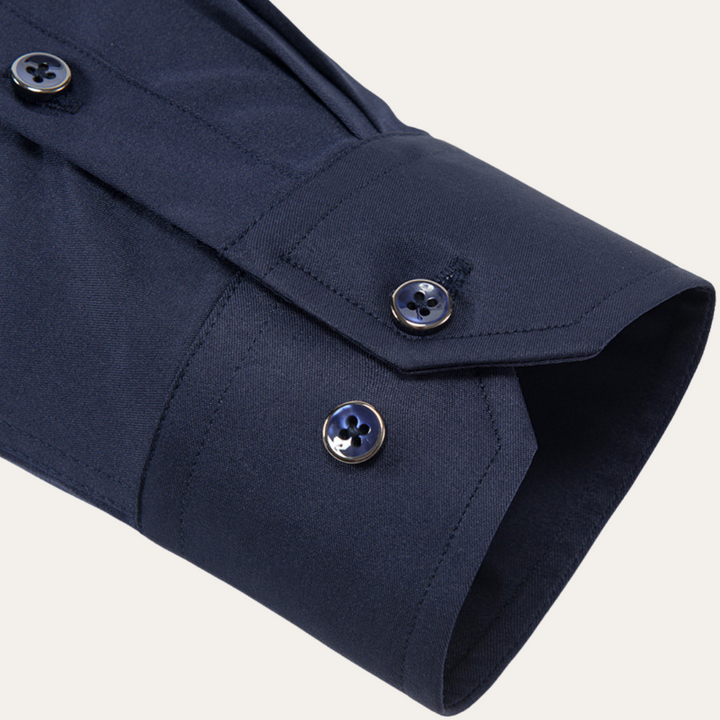 "Men's slim fit business shirt; elegant cotton fabric, sleek silhouette; ideal for office wear and special occasions."