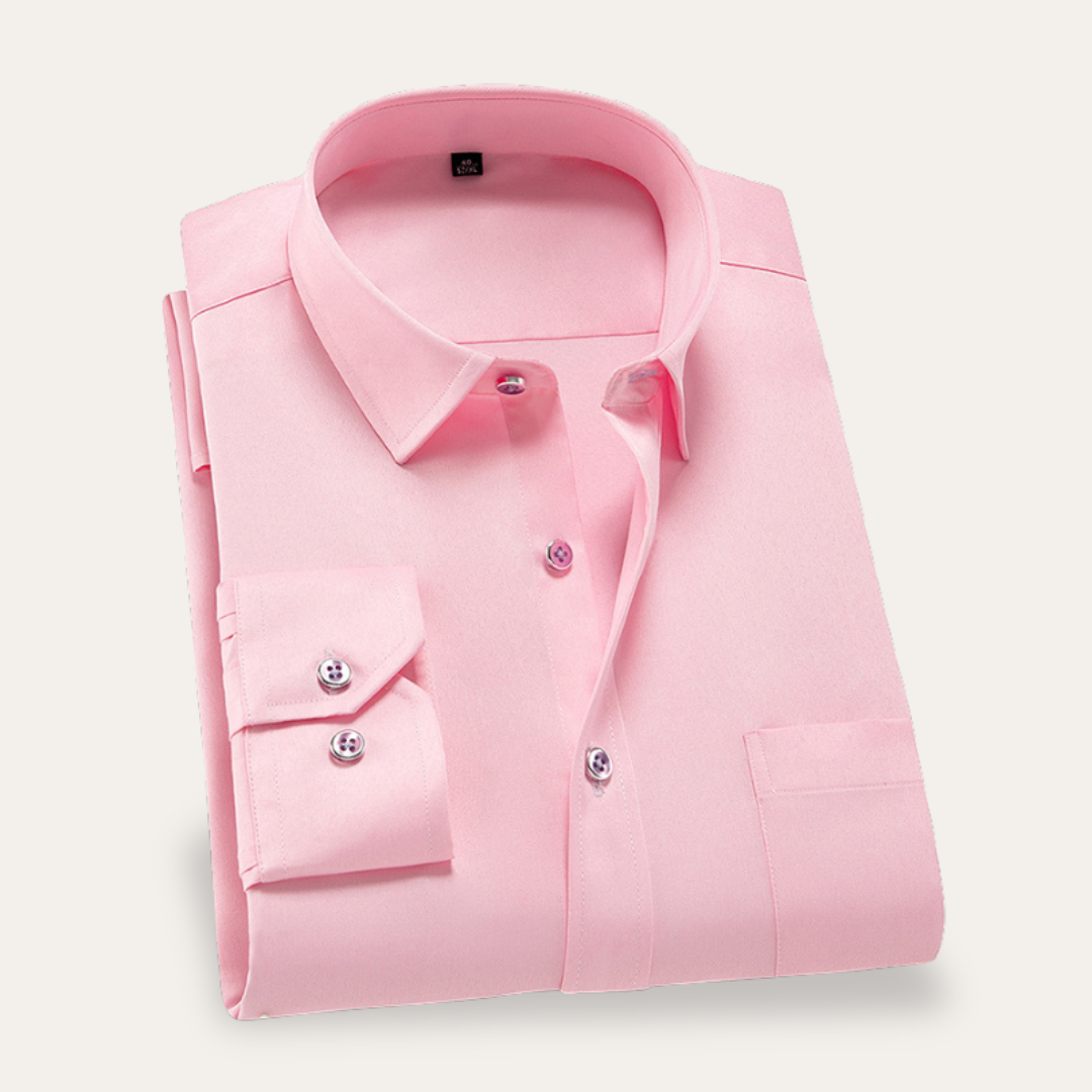 "Men's slim fit business shirt; elegant cotton fabric, sleek silhouette; ideal for office wear and special occasions."