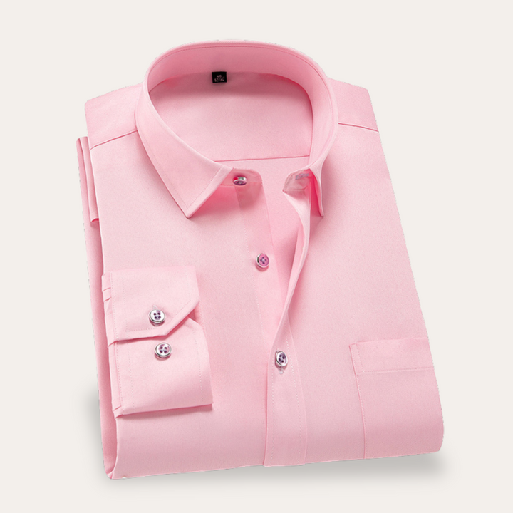 "Men's slim fit business shirt; elegant cotton fabric, sleek silhouette; ideal for office wear and special occasions."