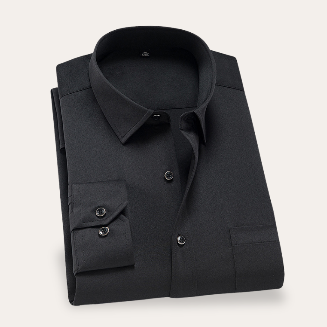 "Men's slim fit business shirt; elegant cotton fabric, sleek silhouette; ideal for office wear and special occasions."