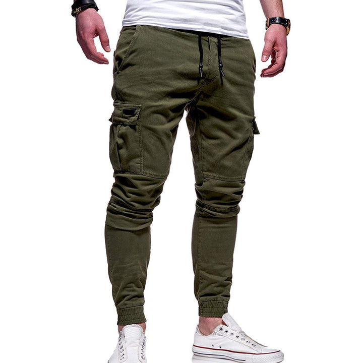 "Men's slim-fit cargo joggers with pockets, breathable cotton, elastic waistband, versatile and stylish for active lifestyles