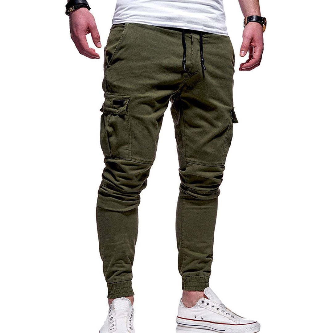 "Men's slim-fit cargo joggers with pockets, breathable cotton, elastic waistband, versatile and stylish for active lifestyles