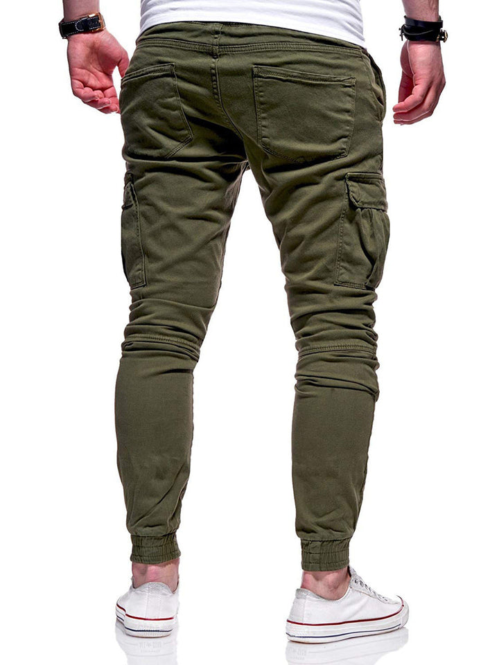 "Men's slim-fit cargo joggers with pockets, breathable cotton, elastic waistband, versatile and stylish for active lifestyles