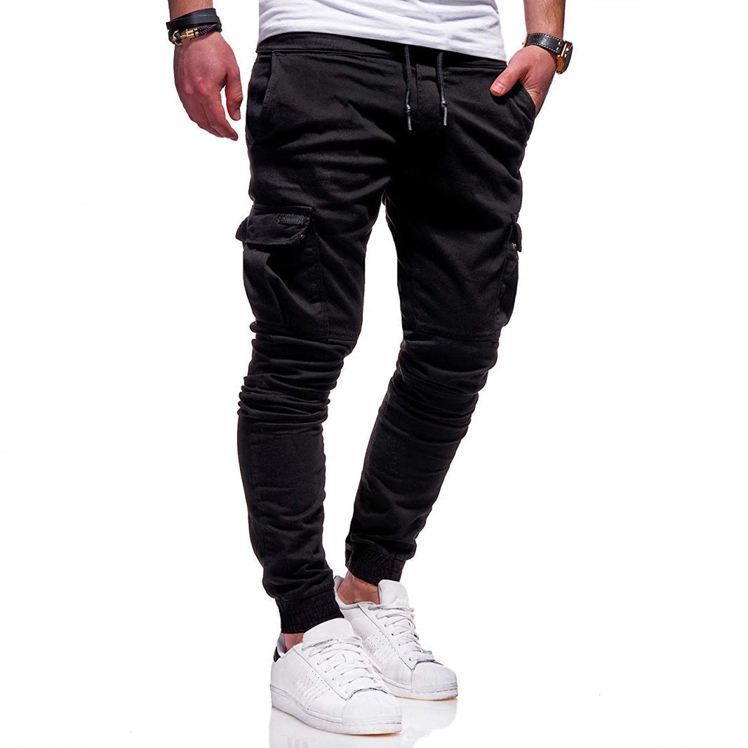 "Men's slim-fit cargo joggers with pockets, breathable cotton, elastic waistband, versatile and stylish for active lifestyles