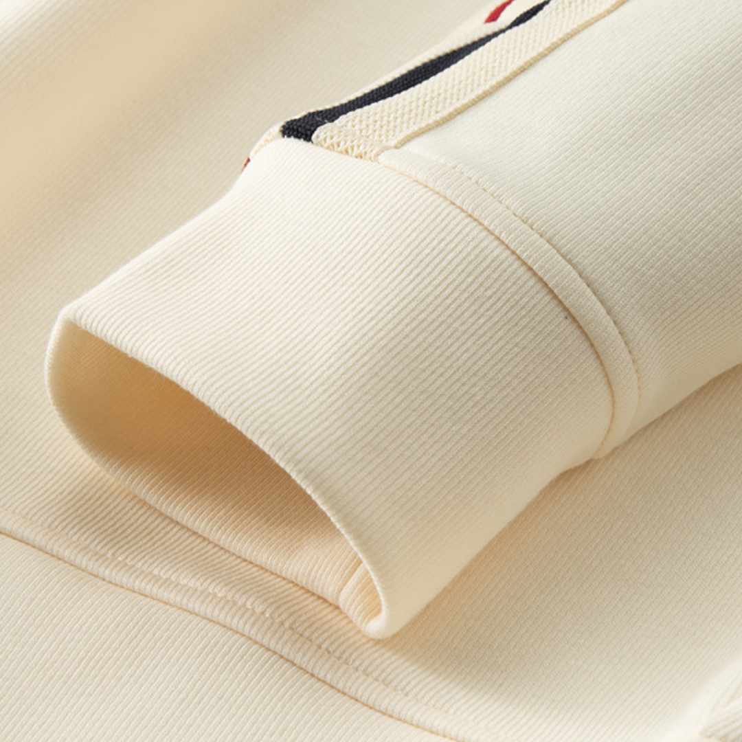 Men's stylish cotton tracksuit set with zip-up hoodie and joggers in neutral colors; perfect for casual wear and lounging.