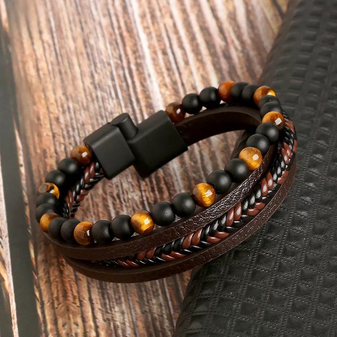 Men's stylish leather bracelet set with modern and rugged look, featuring multiple high-quality leather straps for versatile