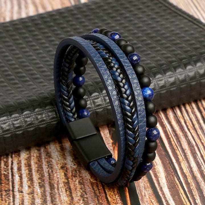 Men's stylish leather bracelet set with modern and rugged look, featuring multiple high-quality leather straps for versatile