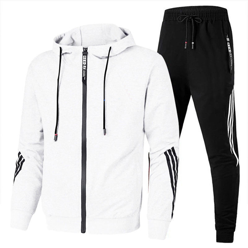 "Men's stylish two-piece tracksuit in black, side view, relaxed fit, versatile design, ideal for casual or active wear."