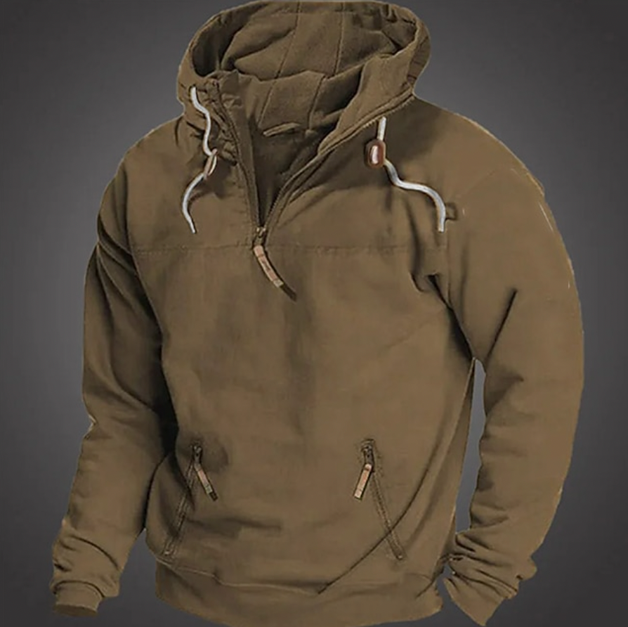 Men's stylish winter hoodie, front view, warm and comfortable, versatile design, perfect for outdoor and casual wear.