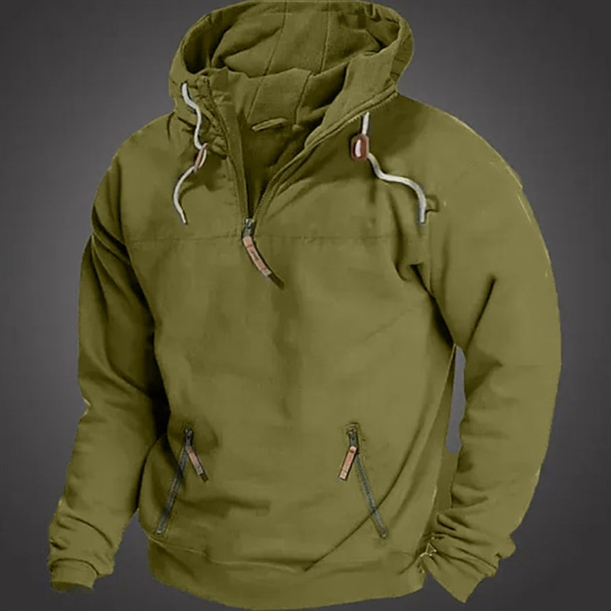 Men's stylish winter hoodie, front view, warm and comfortable, versatile design, perfect for outdoor and casual wear.