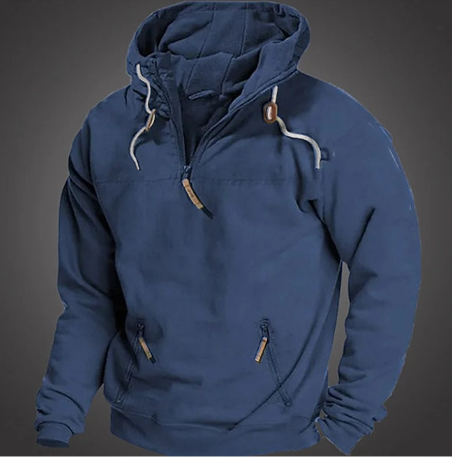 Men's stylish winter hoodie, front view, warm and comfortable, versatile design, perfect for outdoor and casual wear.
