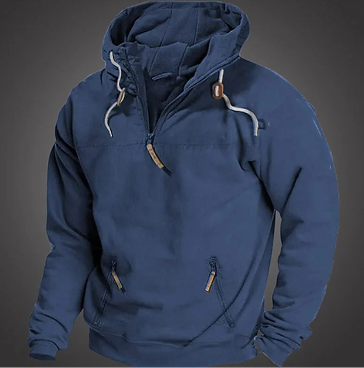 Men's stylish winter hoodie, front view, warm and comfortable, versatile design, perfect for outdoor and casual wear.