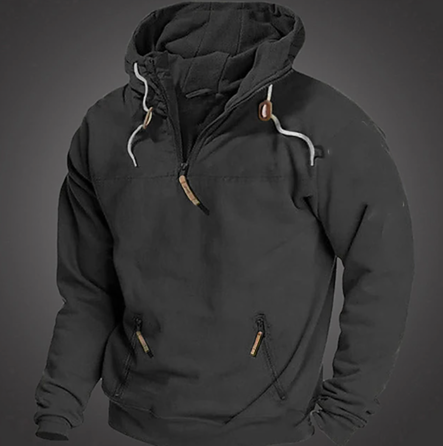 Men's stylish winter hoodie, front view, warm and comfortable, versatile design, perfect for outdoor and casual wear.
