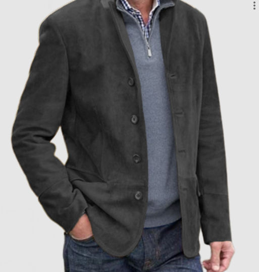 "Men's suede blazer jacket in blue and brown, elegant with button-front, perfect for casual and formal wear."