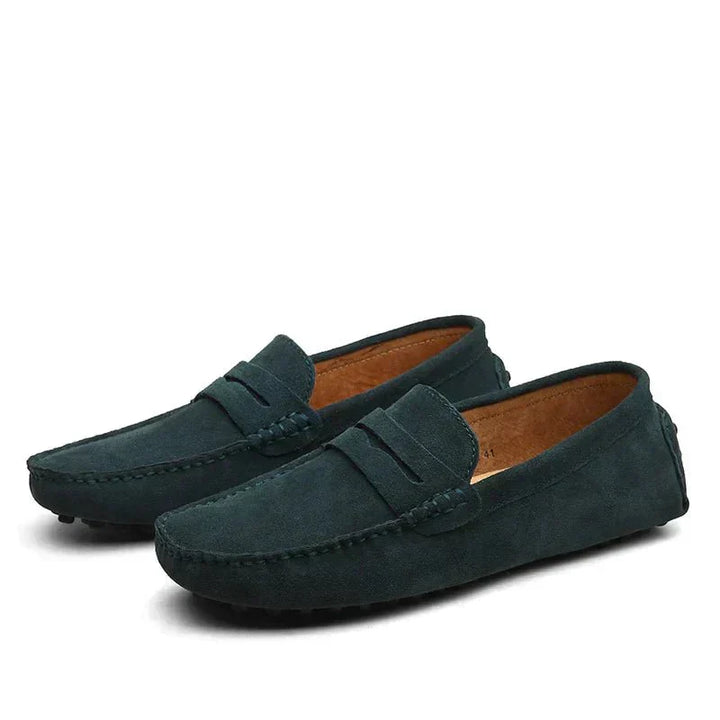 "Men's suede Italian-style loafers in classic, timeless design, showcasing rich suede texture and elegant craftsmanship."