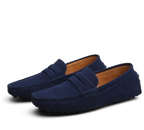"Men's suede Italian-style loafers in classic, timeless design, showcasing rich suede texture and elegant craftsmanship."