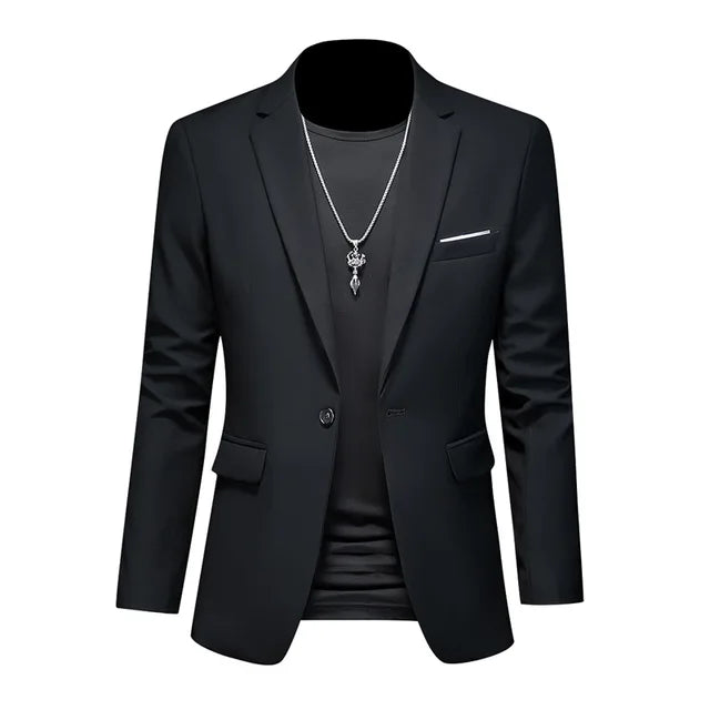 Men's tailored blazer, single-breasted with notched lapel, gray color, structured design, perfect for smart-casual settings.