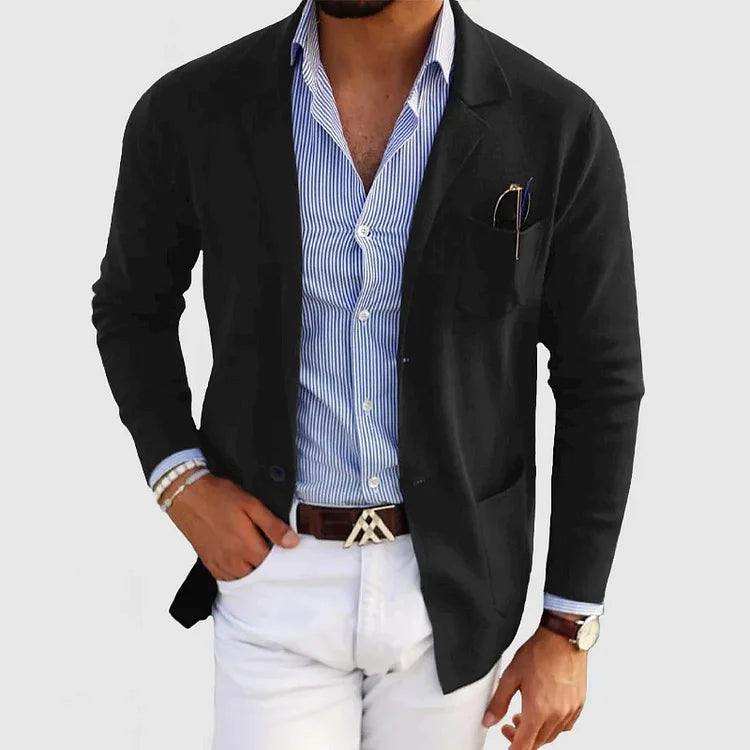 "Men's tailored blazer with casual flap pockets, sharp silhouette, and versatile fit for modern style and comfort."