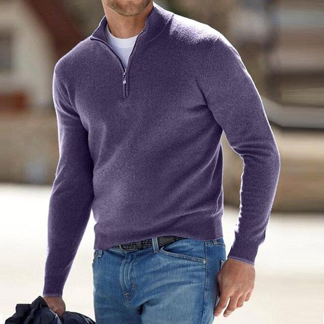 "Men's V-neck sweater in faux merino wool, featuring a stylish zipper detail, perfect for casual and semi-formal wear."