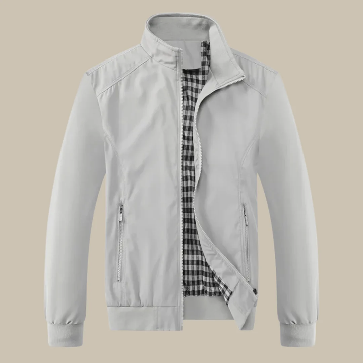 "Men's windproof summer jacket, lightweight, stylish, tailored fit, zip closure, ideal for casual and smart-casual wear."