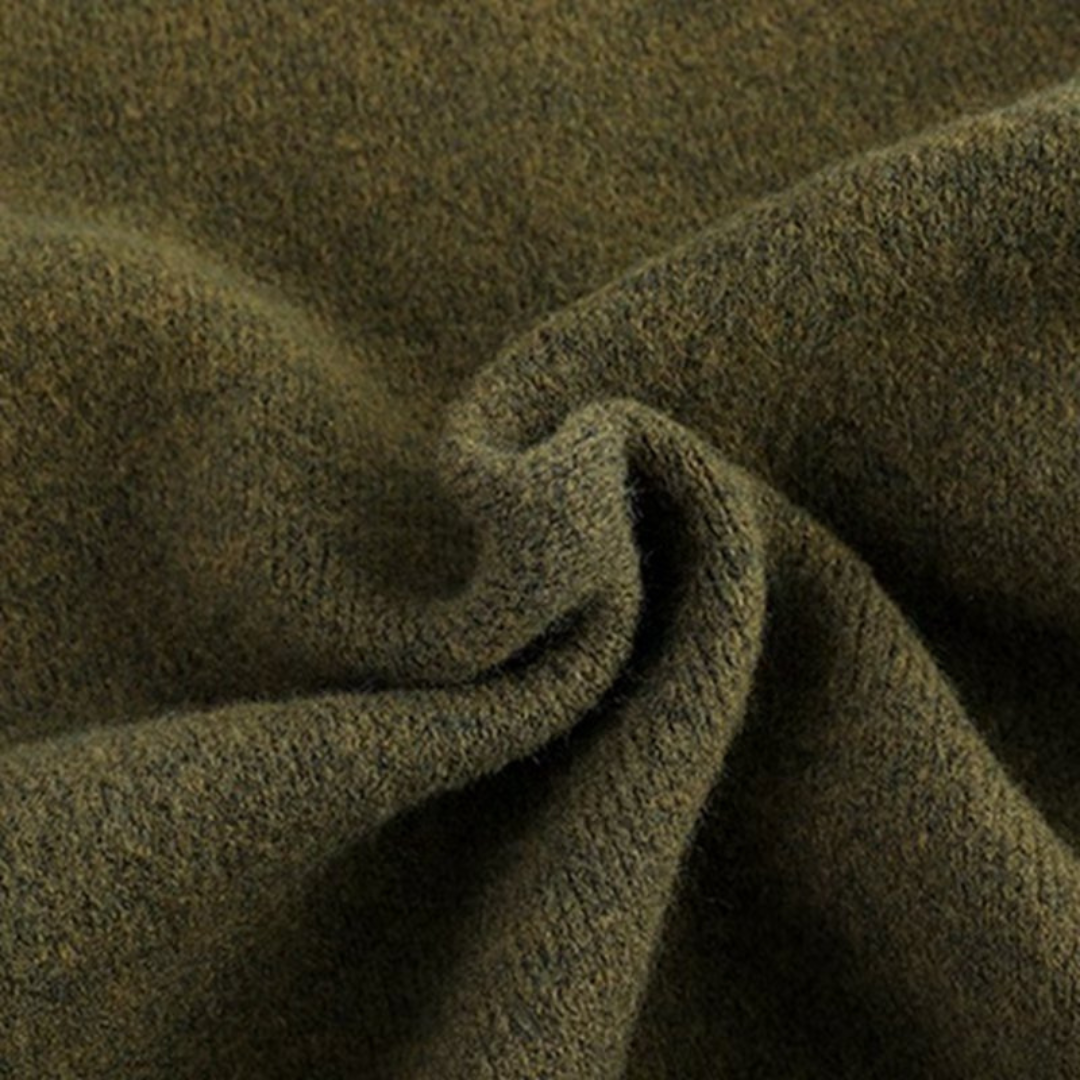 Men's wool button-up cardigan in green, showcasing premium wool fabric, button-up front, and relaxed fit for versatile stylin