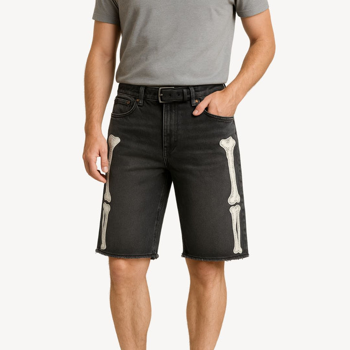 "Men's Y2K Graphic Bermuda Shorts with retro graffiti prints, breathable cotton, streetwear style, vibrant and bold design."