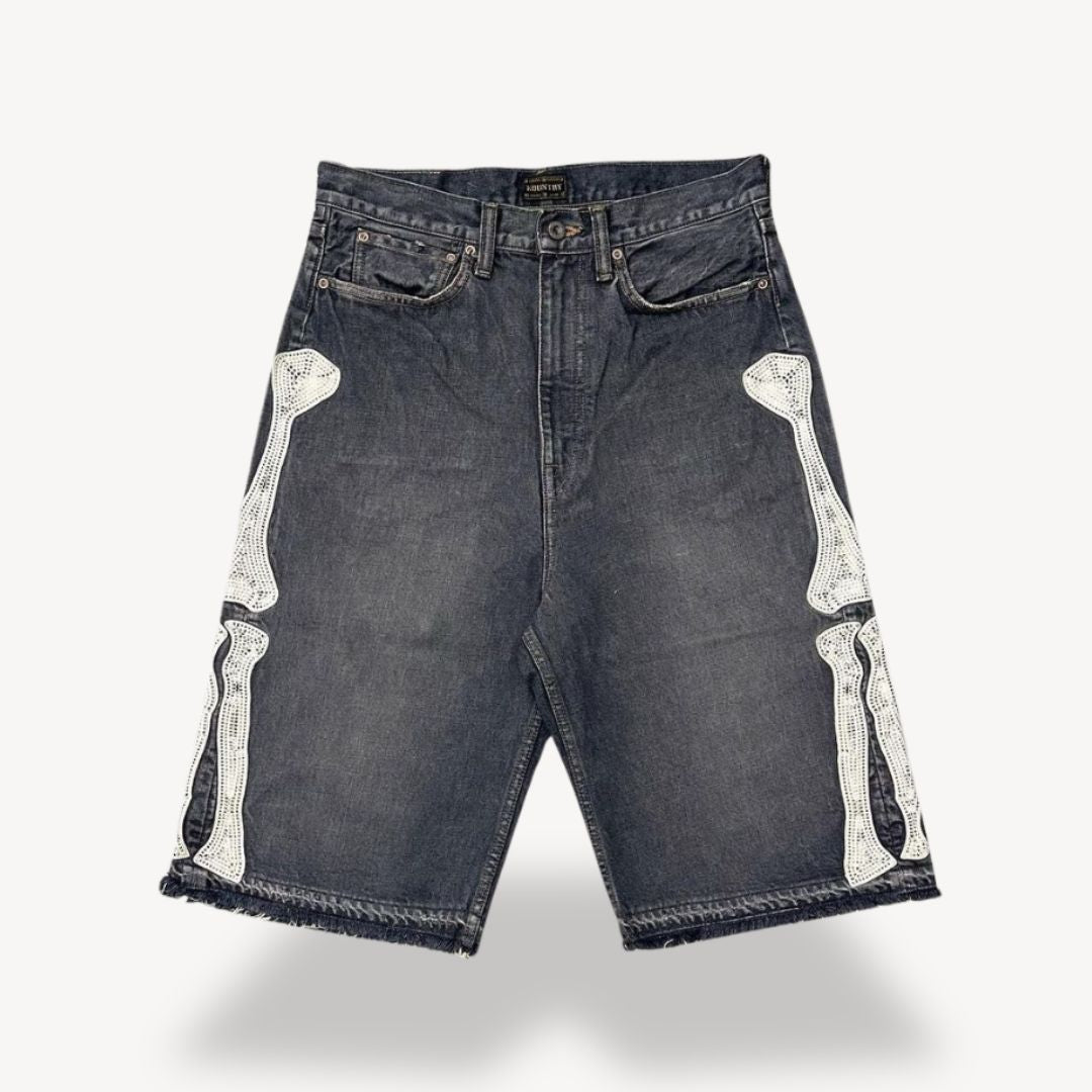 "Men's Y2K Graphic Bermuda Shorts with retro graffiti prints, breathable cotton, streetwear style, vibrant and bold design."