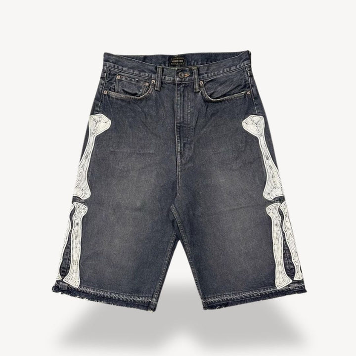 "Men's Y2K Graphic Bermuda Shorts with retro graffiti prints, breathable cotton, streetwear style, vibrant and bold design."