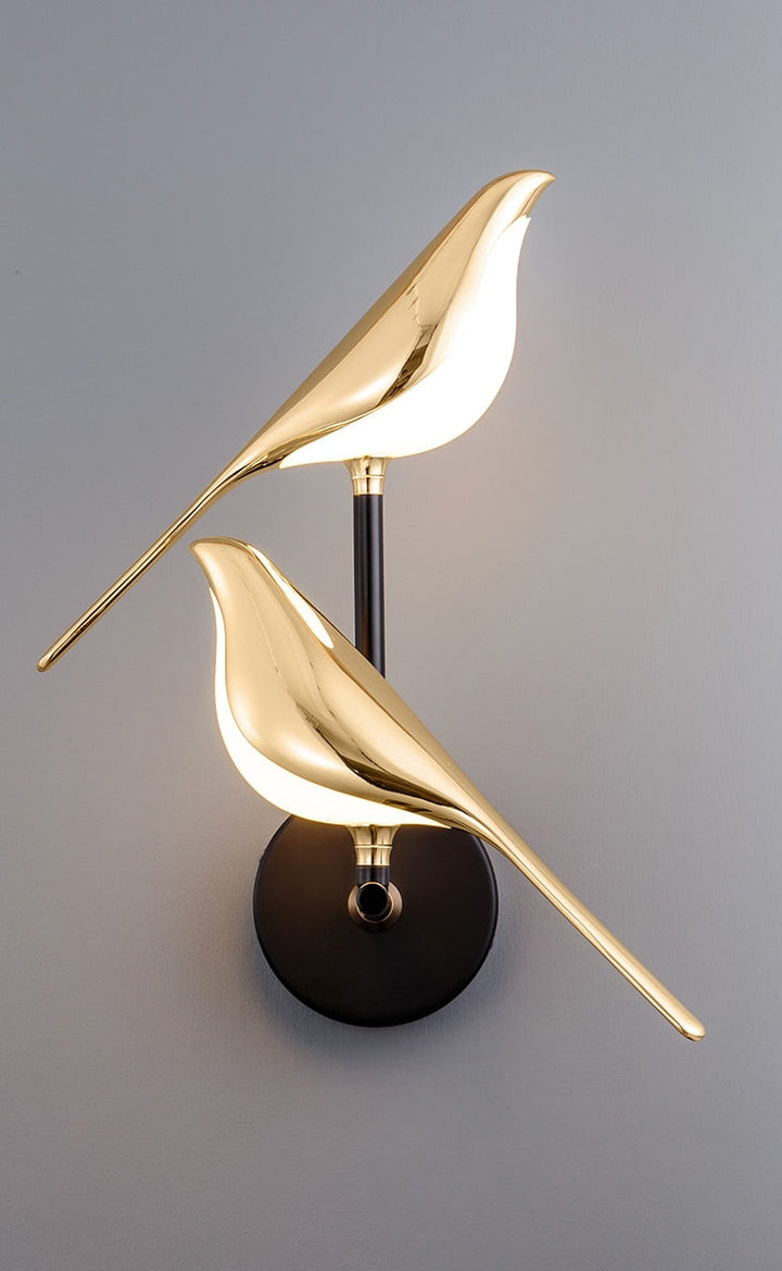 Modern bird-shaped wall lamp, gold-plated LED, magnetic positioning; ideal for living room decor with warm, natural, cold lig