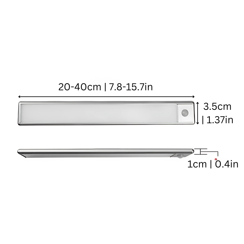 Modern Magnetic Motion Sensor LED Light with USB, silver finish, adds safety and style to home decor, easy USB charging.