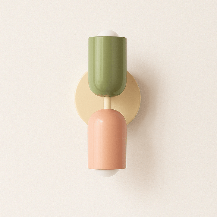 "Modern Nordic wall lamp with colorful metal design, dual light source, and sleek finish for contemporary interiors."