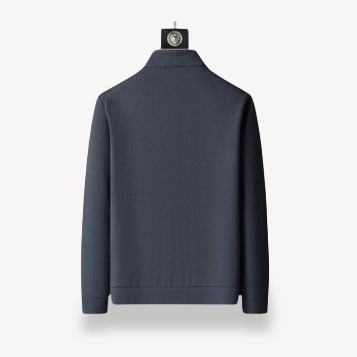 "Navy and black men's tracksuit set with zip jacket and joggers, showcasing sleek design and comfort for casual or gym wear."