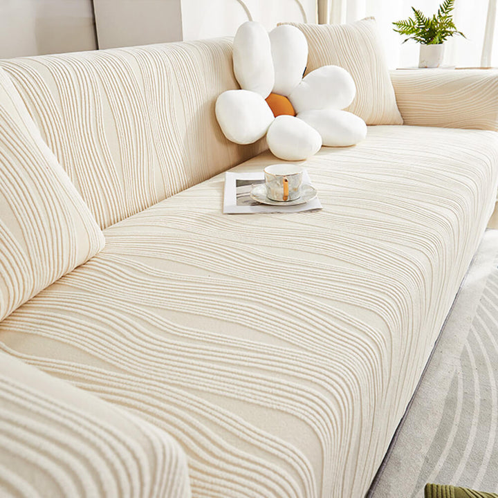 Pet-friendly jacquard stretch sofa cover in stylish design, protects against scratches and complements any decor.