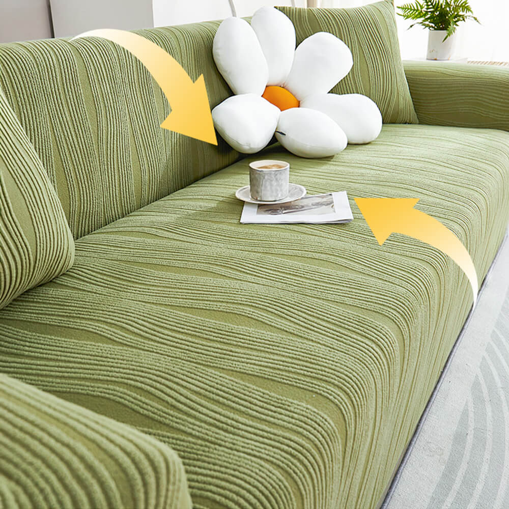 Pet-friendly jacquard stretch sofa cover in stylish design, protects against scratches and complements any decor.
