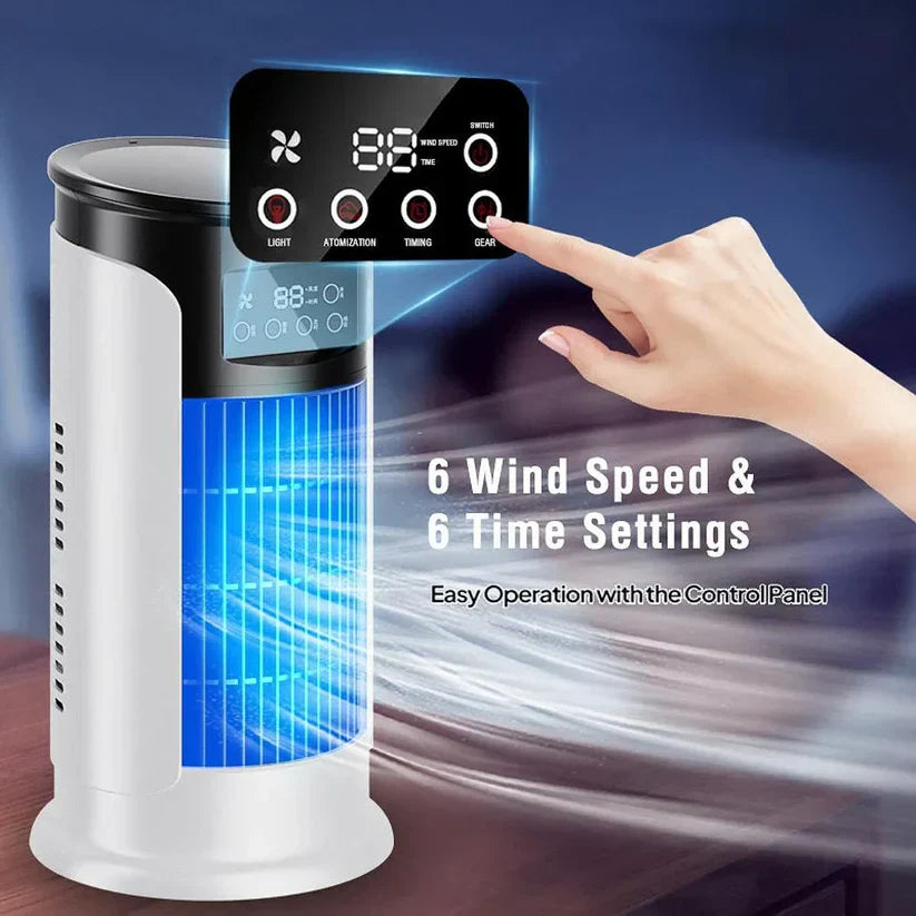 "Portable air conditioner, energy efficient, windowless design, compact and mobile, ideal for small rooms or offices."