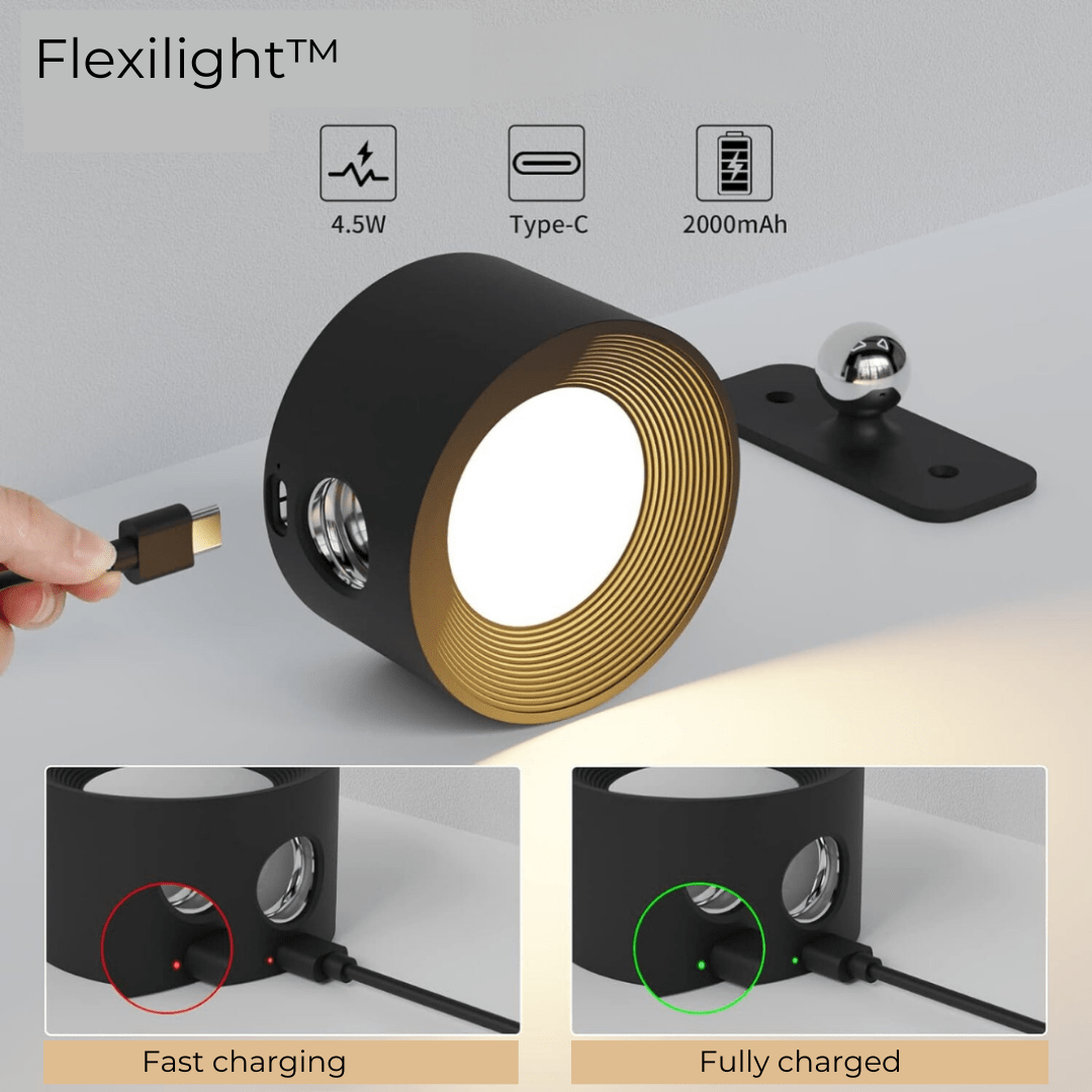 Rechargeable wireless 360° LED wall light with touch control, magnetic rotation, adjustable brightness and color modes in whi