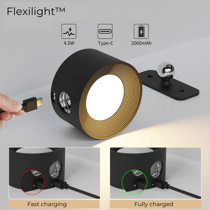 Rechargeable wireless 360° LED wall light with touch control, magnetic rotation, adjustable brightness and color modes in whi