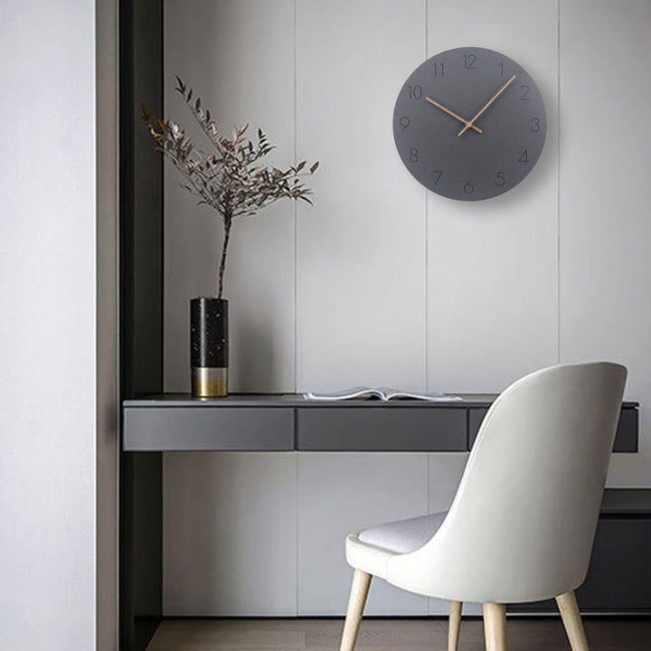 "Silent Scandinavian wall clock with minimalist design, natural wood finish, enhancing elegant home décor"