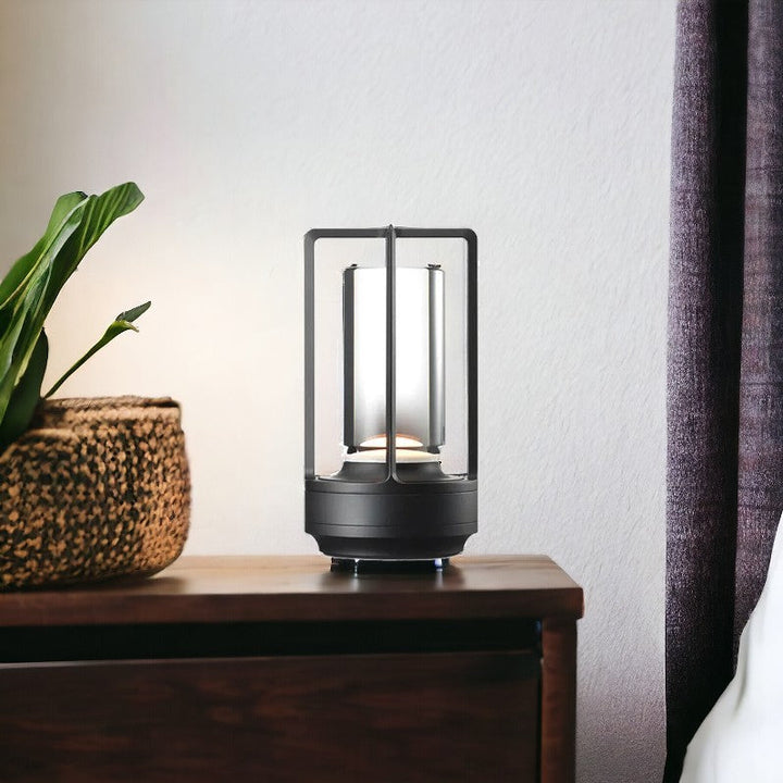 "Sleek cordless metal Nordic LED table lamp with touch dimming, minimalist design, ideal for modern home decor."