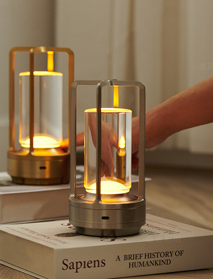 "Sleek cordless metal Nordic LED table lamp with touch dimming, minimalist design, ideal for modern home decor."