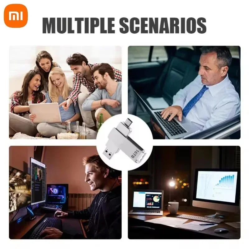 "Sleek metal USB-C & USB 3.2 flash drive, high-capacity up to 16TB, versatile design, professional use, durable build."