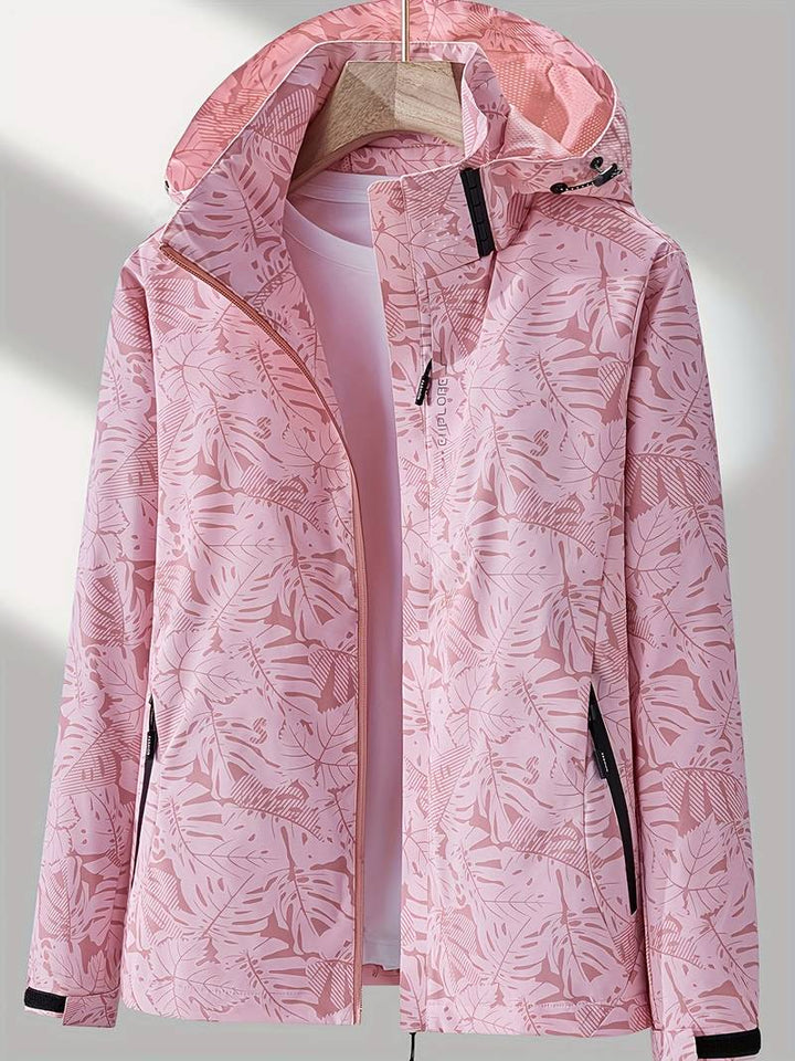 Stylish women's waterproof windproof hooded jacket, lightweight design, adjustable hood, and practical pockets in various col